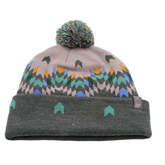 The North Face Unisex Adults Gray And Pastel Geo Print Ski Tuke V Beanie Hat OS - Picture 1 of 11